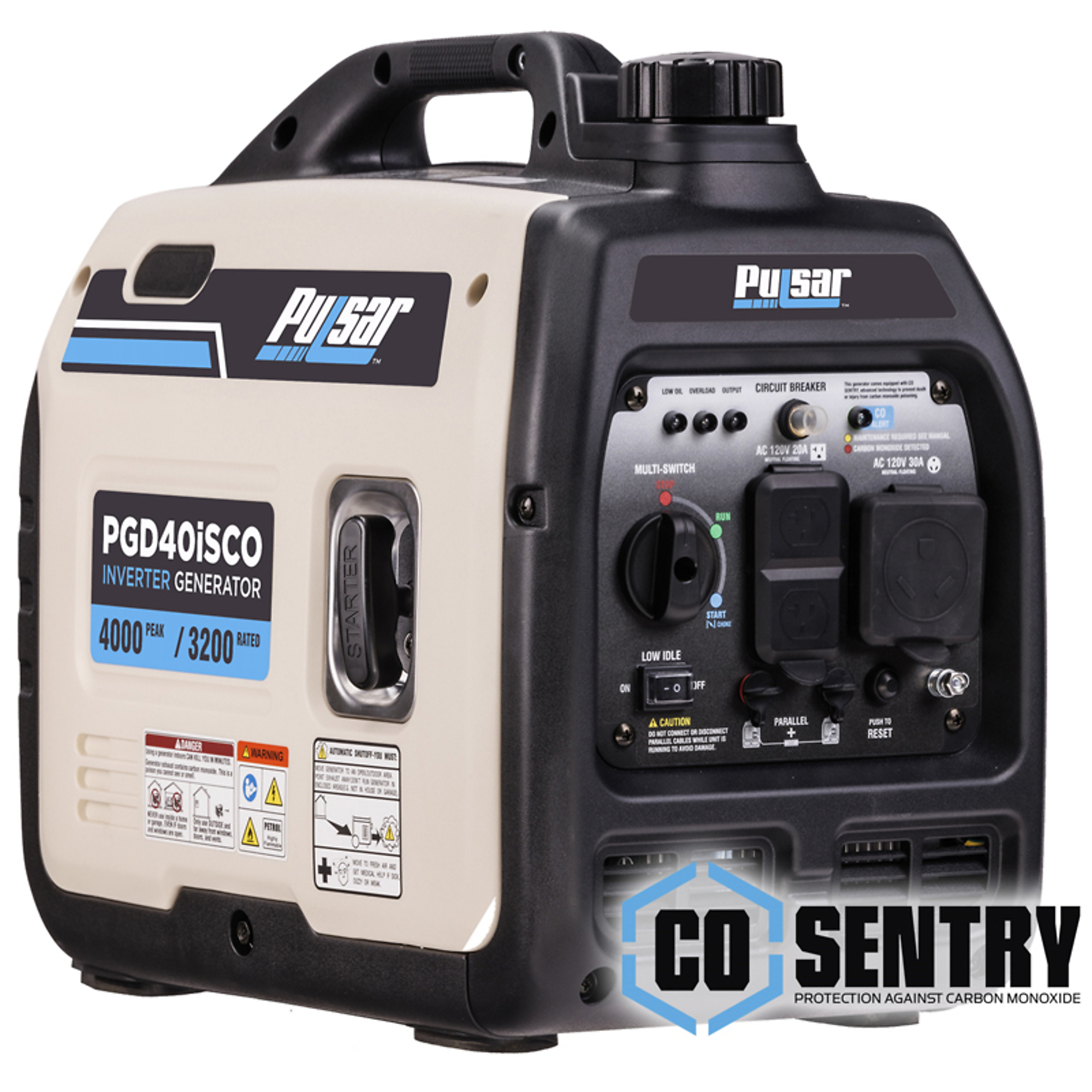 Pulsar Super Quiet Portable Inverter Generator — 4,000 Watts, Gasoline-Powered, CARB Compliant, Model# PGD40ISCO